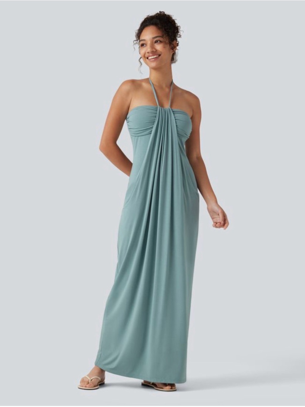 Sleeveless Halter Maxi Dress in Seafoam Green